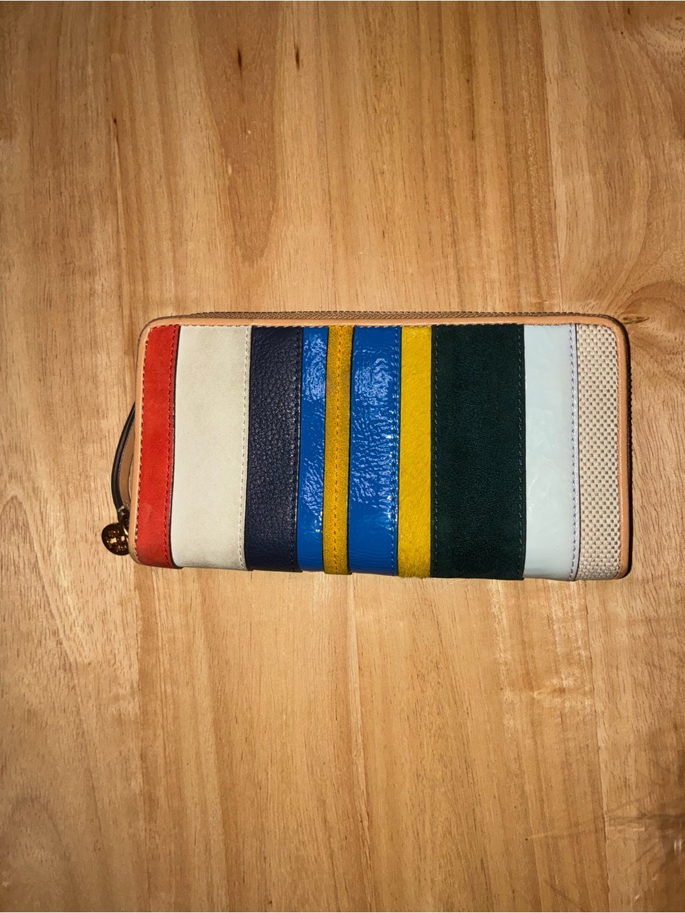 Tory Burch Multicolor Striped Zip Wallet with Gold Logo Charm - Picture 9 of 11